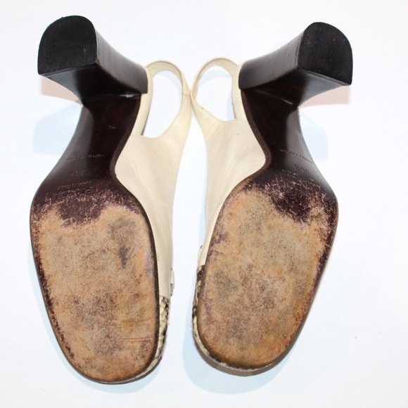 Vintage Prada Sling back Block Heel Ivory Snakeskin toe Size 36.5 - Picture 7 of 7
